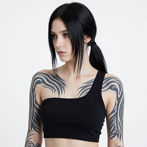 Portrait of Tattooed Woman with Ponytail