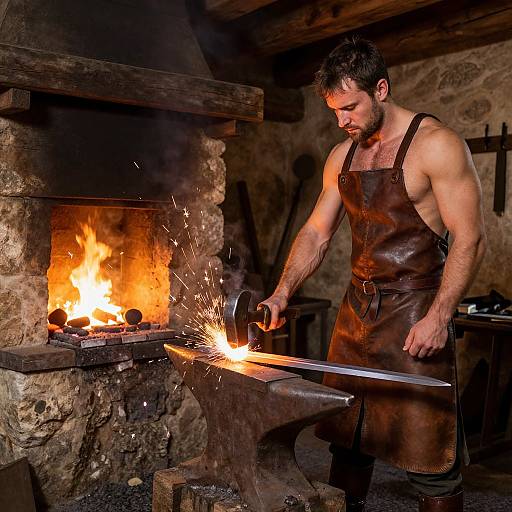 Medieval Blacksmith Forging Sword Realistic