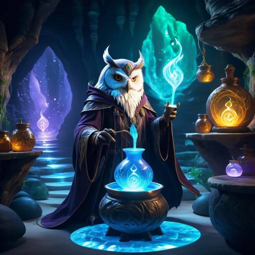 Anthropomorphic Owl Mage Brewing Potion