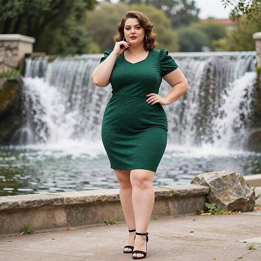 Plus-Size Woman in Emerald Chic Dress