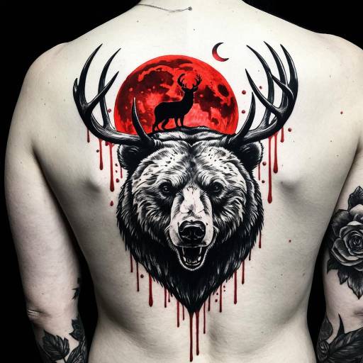 Dark Bear Tattoo with Blood and Spears