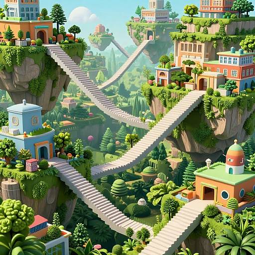 Surreal Floating Staircase Fantasy World