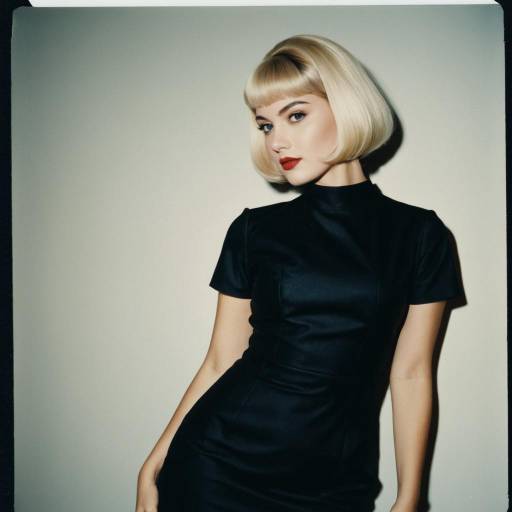 Blonde Woman in 1960s Style Black Dress