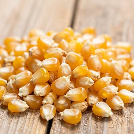 Photograph of a pile of yellow-orange chickpeas with small white spots, scattered on a rustic, weathered wooden surface.