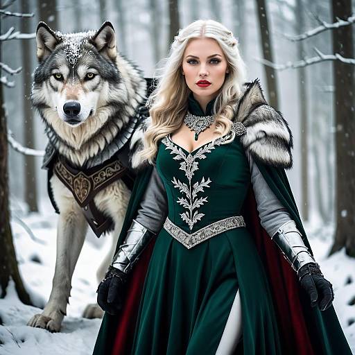 Medieval Frost Huntress and Wolf Companion