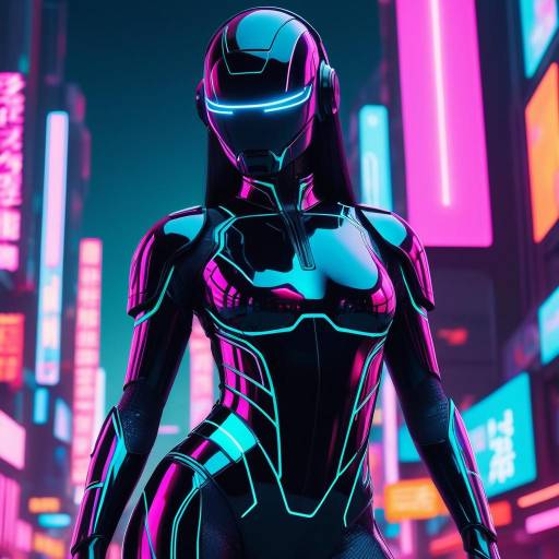 Futuristic Android in Neon Dreamscape Futuristic Android in Neon Dreamscape