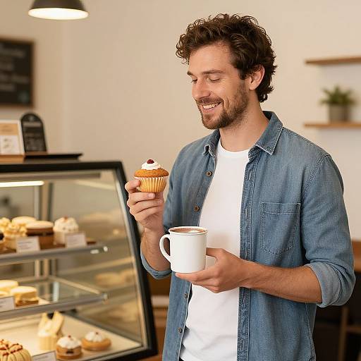 Man Enjoying Cozy Bakery Moment