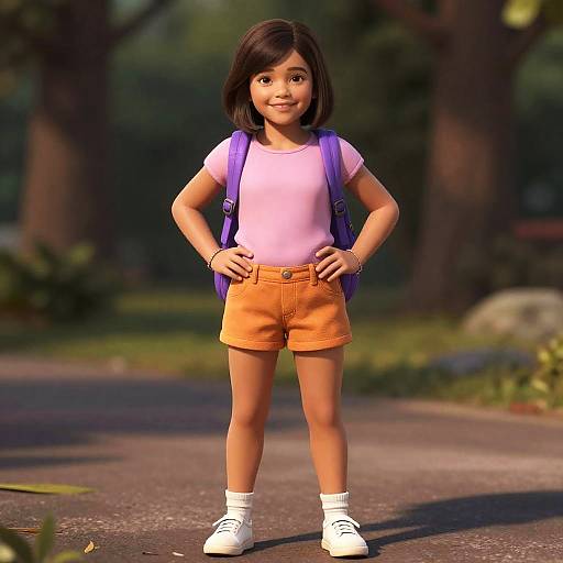 Smiling Girl with Purple Backpack Outdoors