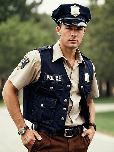 Realistic Male Officer in Brown Uniform