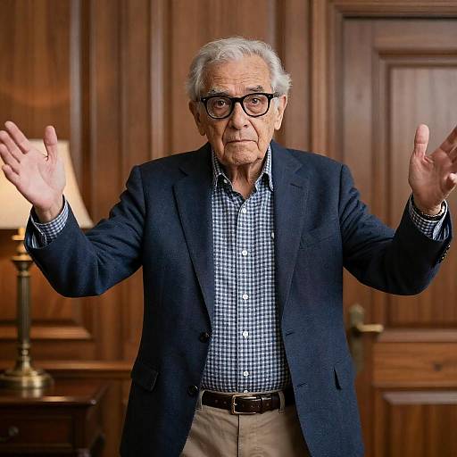 Senior Man with Arms Outstretched in Office