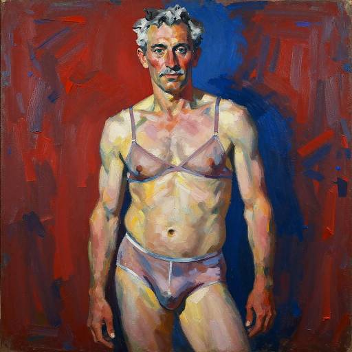 Expressionist Portrait of Older Man in Sheer Lingerie
