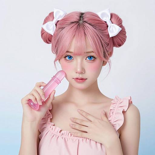 Pink-Haired Woman with Transparent Accessory