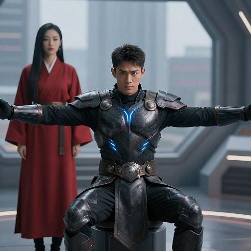 Muscular Warrior in Futuristic Setting