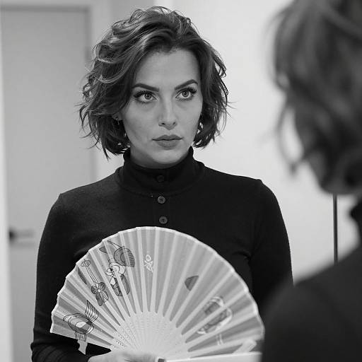 Elegant Woman with Fan in Reflection