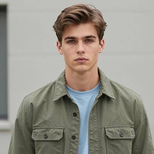 Young Man in Casual Green Shirt
