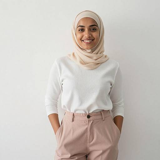 Smiling Woman in Beige Hijab