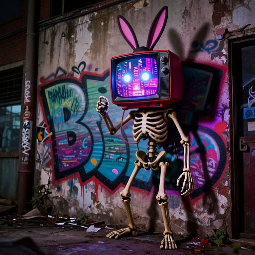 Graffiti Skeleton with TV Head