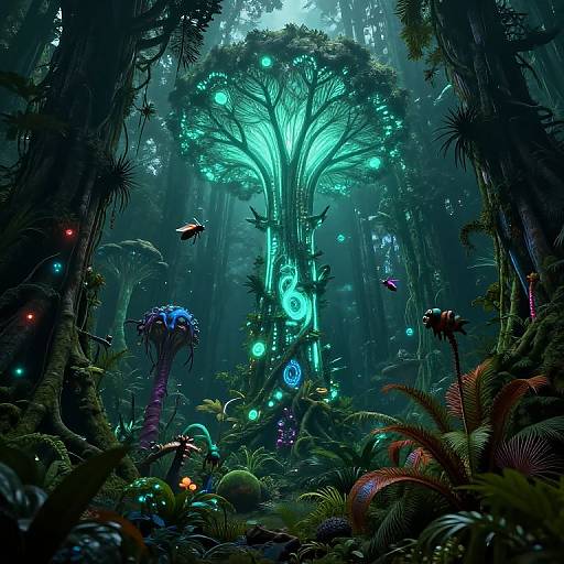 Alien Jungle with Fluorescent Trees