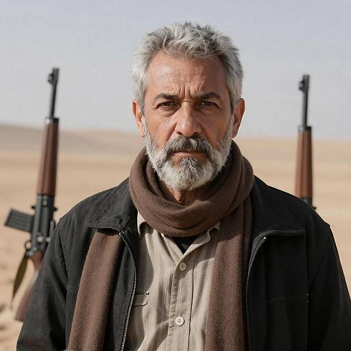 Serious Middle-Aged Man in Desert