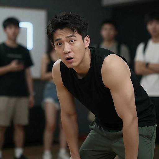 Surprised Muscular Man in Dim Setting