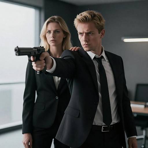 Cinematic Tense Blonde Gunpoint Standoff