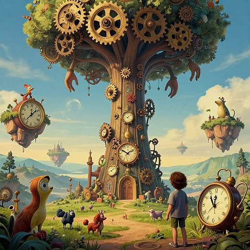 Surreal Dreamscape with Towering Clock Tower