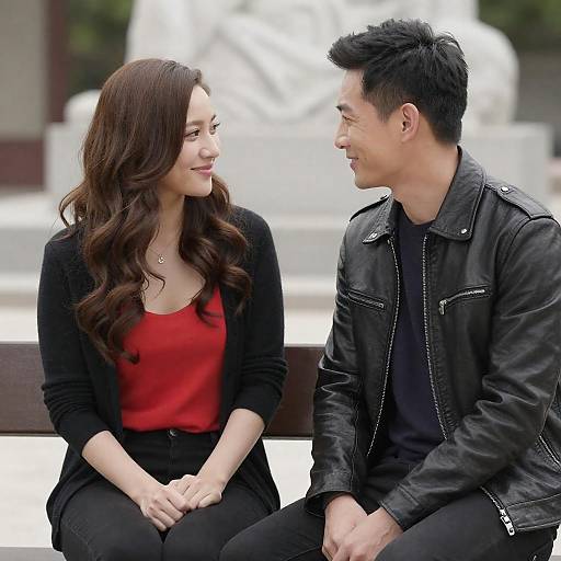 Smiling Couple on Park Bench