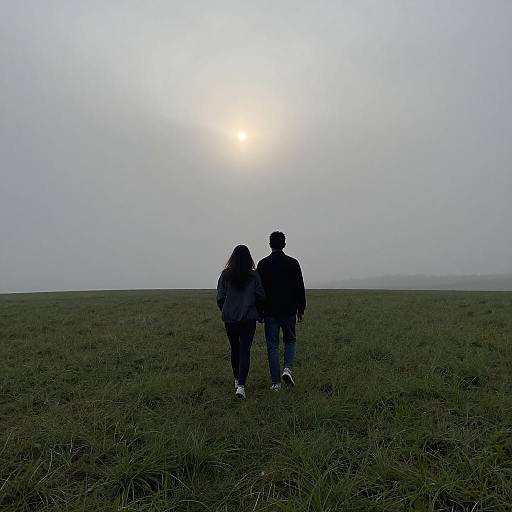 Misty Morning Walk in Green Field