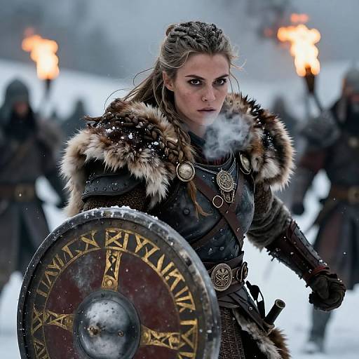 Fierce Viking Shieldmaiden in Battle