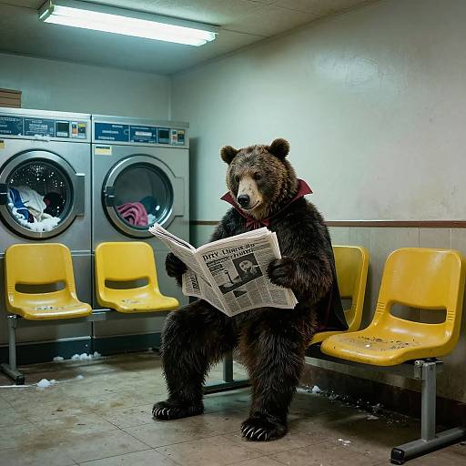 Grizzly Bear Vampire Reading Newspaper