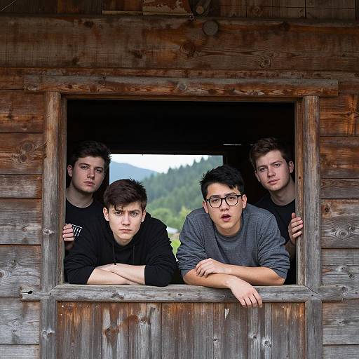 Young Men Peeking Through Window