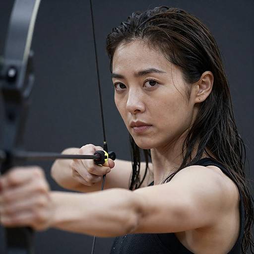Intense Woman with Bow in Focus