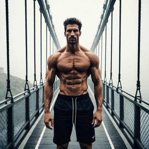 Stylish Mediterranean Man on Foggy Bridge