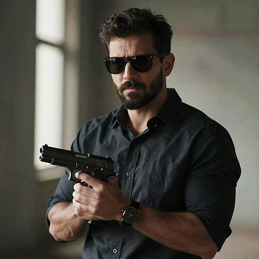 Man With Handgun in Gritty Light