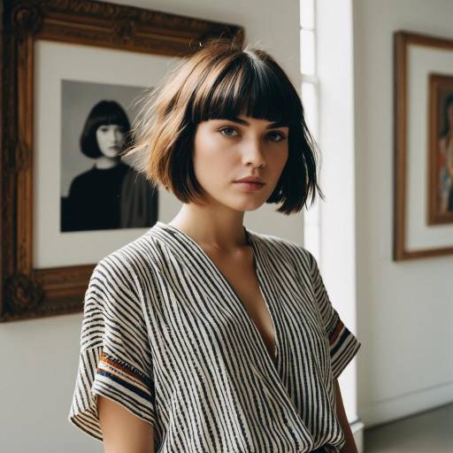 Fashion Artist with Undercut Bob Hairstyle in Art Gallery