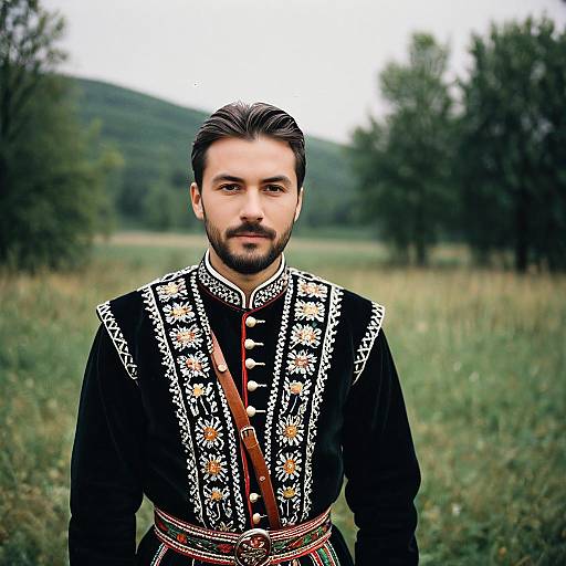 Young Man in Hungarian Traditional Outfit Outdoors