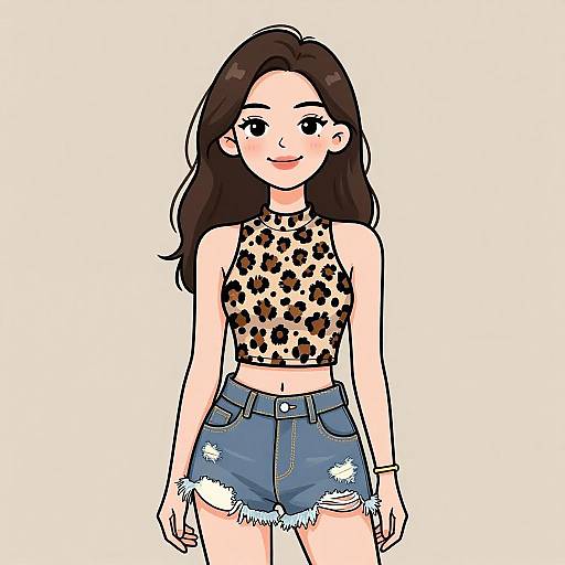 Smiling Woman in Casual Leopard Print