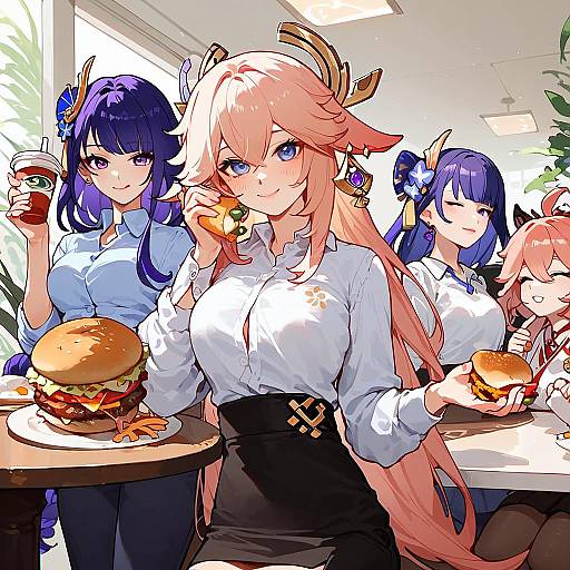 Anime Office Scene with Five Girls