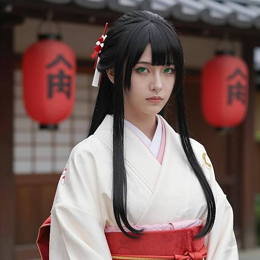 Asian Woman in Traditional Japanese Kimono