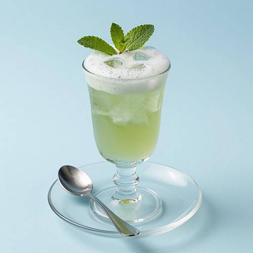 Frothy Green Drink with Mint Garnish