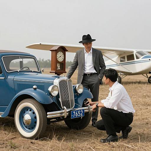Vintage Encounter in a Grassy Field