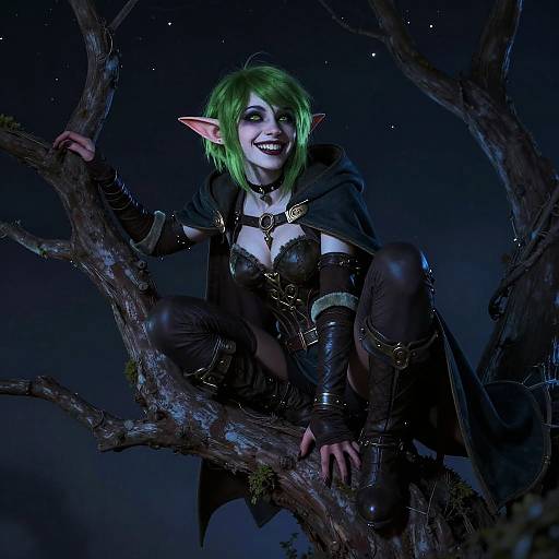 Sexy Female Goblin Rogue Under Stars