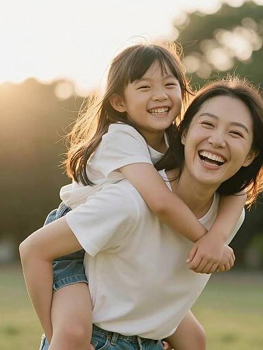 Golden Hour Mother and Daughter Laughing