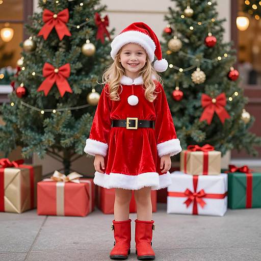 Festive Girl in Santa Claus Costume