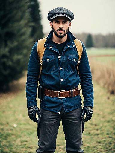 Man in Vintage Outfit Standing Outdoors