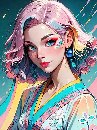 Young Woman in Sheer Kimono with Pastel Colors