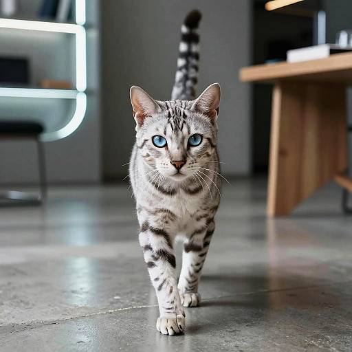 Sleek Silver Bengal Cat in Futuristic Loft