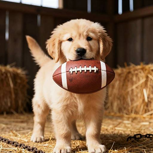 Fluffy Golden Retriever in Rustic Barn
