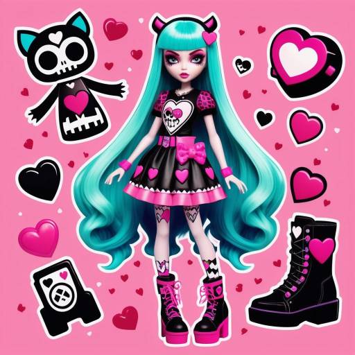 Pink-haired doll with kawaii display shelves