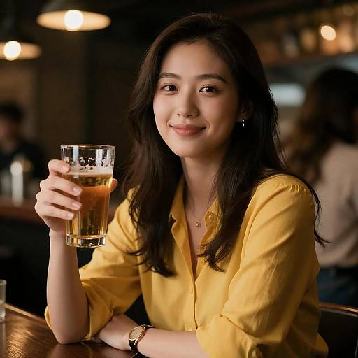 Young Woman at Dimly Lit Bar